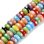 Handmade Lampwork Beads, Rondelle with Polka Dot, Colorful, 9.5~10x5mm, Hole: 1.8mm, about 40pcs/strand, 8.27''(21cm)(LAMP-Z015-01A)