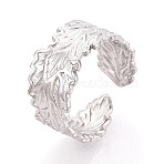 304 Stainless Steel Cuff Rings for Women, Leaf, Stainless Steel Color, 10.5mm, US Size 7 1/4(17.5mm)(RJEW-N052-07P)