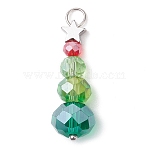 Christmas Theme Brass & Glass Pendants, with 304 Stainless Steel Findings, Star, Stainless Steel Color, 33x10mm, Hole: 3mm(PALLOY-JF02997)