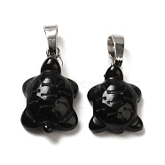 Natural Obsidian Pendants, Tortoise Charms, with Rack Plating Platinum Plated Brass Snap on Bails, 17~22x12.5~13.5x6~6.5mm, Hole: 8x5mm(G-F758-A08-P)