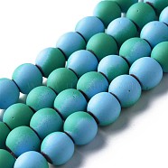 Spray Painted Non-magnetic Synthetic Hematite Beads Strands, Round, Sea Green, 8x7.5mm, Hole: 1mm, about 53~40pcs/strand, 15.55 inch~15.75 inch(39.5~40cm)(G-N337-01E)