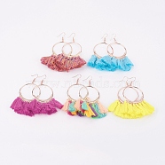 Iron Dangle Earrings, with Iron Findings and Nylon Tassel, Ring, Mixed Color, 92mm, Pin: 0.7mm(EJEW-G230-D)