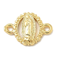 Rack Plating Brass Flat Round Connector Charms, Religion Virgin Mary Links, Long-Lasting Plated, Lead Free & Cadmium Free, Real 18K Gold Plated, 10x13x2mm, Hole: 1.6mm(KK-L224-095G-04)