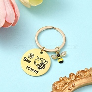 Alloy Enamel with Rhinestone & 201 Stainless Steel Keychain, with Alloy Findings, Bees, Golden, 6.2cm(KEYC-YW00101-01)