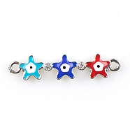 Alloy Enamel Connector Charms, with Crystal Rhinestone, Triple Star Links with Evil Eye, Platinum, Colorful, 8x34mm(FIND-TAC0016-26D)