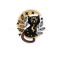 Computerized Embroidery Cloth Iron on Patches, Stick On Patch, Costume Accessories, Appliques, Cat Shape & Moon, 70x60mm(WG20481-06)