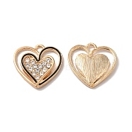 Alloy Rhinestone Pendants, Heart Charms, Light Gold, 20x20x2.5mm, Hole: 2mm(ALRI-Q236-03LG)