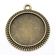 Tibetan Style Alloy Flat Round Pendant Cabochon Settings, Cadmium Free & Lead Free, Antique Bronze, Tray: 20mm, 29x25.5x2mm, Hole: 1.5mm(X-TIBEP-M022-34AB)