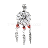 Alloy Pendant, with Plastic Evil Eye Bead, Flat Round with Evil Eye, Antique Silver, 82mm, Hole: 4.5mm(PALLOY-JF02356)
