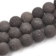 Synthetic Lava Rock Beads Strands, Dyed, Round, Coffee, 12mm, Hole: 1mm, about 32pcs/strand, 14.96 inch(38cm)(G-S277-12mm-19)