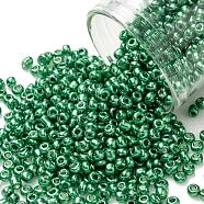 8/0 Glass Seed Beads, Metallic Colours Style, Round, Sea Green, 8/0, 3mm, Hole: 1mm, about 10000pcs/pound(SEED-A017-3mm-1114)