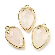 Natural Quartz Crystal Faceted Pendants, Rack Plating Brass Strawberry Charms, Golden, 18x11x5~5.5mm, Hole: 1.2mm(G-M431-06G-09)