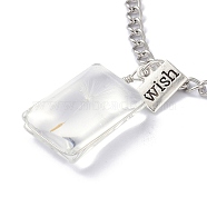 Dandelion Seed Wish Necklace for Teen Girl Women Gift, Transparent Rectangle Glass Pendant Necklace, with Iron Chain, Clear, 24.41 inch(62cm)(NJEW-Z014-06P)