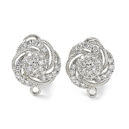Hollow Flower Brass Micro Pave Cubic Zirconia Stud Earrings Finding, with Horizontal Loops, Cadmium Free & Lead Free, Platinum, 17.5x15mm, Hole: 1.5mm, Pin: 0.8mm(KK-E083-04P)