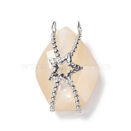 Natural White Shell Pendants, with Stainless Steel Color Plated 304 Stainless Steel Star Findings, Polygon, Wheat, 33x22.5x13mm, Hole: 3.7mm(SSHEL-C009-02P)