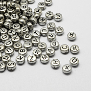 Cheriswelry Silver Plated Acrylic Letter Beads, Flat Round, Letter, 7x4mm, Hole: 1.3mm(PACR-CW0001-03)