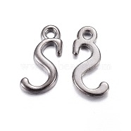 Gunmetal Plated Alloy Letter Pendants, Rack Plating, Letter.S, 14x7x2mm, Hole: 1.5mm(PALLOY-P097-03-S)