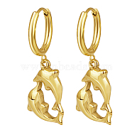Summer Beach Dolphin Stainless Steel Huggie Hoop Dangle Earrings for Women(WM0580-7)