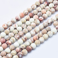Natural Imperial Jasper Beads Strands, Frosted, Round, Beige, 6mm, Hole: 0.8mm, about 64pcs/strand, 15.7 inch(G-A175C-6mm-01)