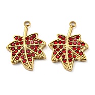 304 Stainless Steel Pendants, with Siam Rhinestone, Leaf Charms, Real 14K Gold Plated, 18x13.5x2mm, Hole: 1.6mm(STAS-L022-158G)