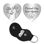 1Pc Heart Shape 201 Stainless Steel Commemorative Decision Maker Coin, Pocket Hug Coin, with 1Pc PU Leather Storage Pouch, Cloud Pattern, Heart: 26x26x2mm, Clip: 105x47x1.3mm(AJEW-CN0001-68G)