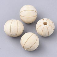 Natural Wood Beads, Undyed, Round, Linen, 19x17.5mm, Hole: 3.8mm(WOOD-S053-44)