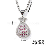 Fashion Hip-hop Street Style Brass Old Rose & Clear Cubic Zirconia Money Bag Pendant Box Chain Necklaces, Platinum, 23.62 inch(60cm)(DR5098-1)