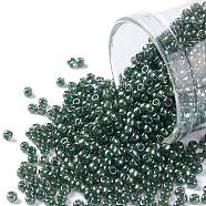 TOHO Round Seed Beads, Japanese Seed Beads, (373) Inside Color Black Diamond/Dk Green, 11/0, 2.2mm, Hole: 0.8mm, about 1110pcs/10g(X-SEED-TR11-0373)
