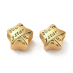Rack Plating Brass European Beads, Large Hole Beads, Long-Lasting Plated, Matte Style, Star with Word, Antique Golden, 11.5x11x9.5mm, Hole: 4.5mm(KK-M245-11MAG)