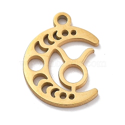 Real 18K Gold Plated 304 Stainless Steel Pendants, Laser Cut, Moon Phase with Constellation Charm, Taurus, 13x9.5x1mm, Hole: 1.2mm(STAS-R003-02G-07)