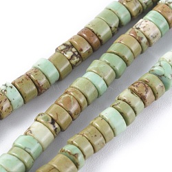 Natural Magnesite Beads Strands, Heishi Beads, Dyed & Heated, Flat Round/Disc, Dark Sea Green, 4x2mm, Hole: 0.8mm, about 186pcs/strand, 15.1 inch(38.5cm)(TURQ-L030-04A-02)