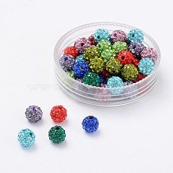Pave Disco Ball Beads, Polymer Clay Rhinestone Beads, Grade A, Mixed Color, PP9(1.5.~1.6mm), 6mm, Hole: 1mm(RB-Q195-6mm-M)