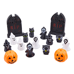 SUPERFINDINGS 16Pcs 8 Style Halloween Theme Plastic Figurines, Home Tabletop Display Decorations, umpkin Jack-O'-Lantern & Ghost & Owl & Bat, Mixed Color, 19.5~61.5x16.5~43.5x38~89mm, 2pcs/style(DJEW-FH0001-19)