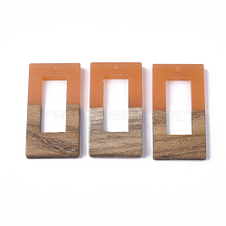Resin & Walnut Wood Pendants, Rectangle, Dark Orange, 38x19.5x4mm, Hole: 2mm(X-RESI-S358-26C)