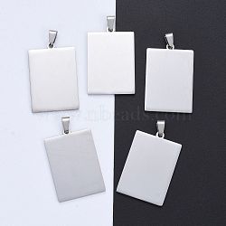 304 Stainless Steel Big Pendants, Manual Polishing, Blank Stamping Tags, Rectangle, Stainless Steel Color, 41.5x28x1.8mm, Hole: 4.5x9mmm(STAS-I140-26S)