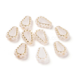 Plating Acrylic Beads, Golden Metal Enlaced, Frosted, Teardrop, Moccasin, 17x12x6mm, Hole: 1.8mm(X-OACR-C013-48)
