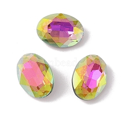 Glass Rhinestone Cabochons, Flat Back & Back Plated, Faceted, Oval, Vitrail Rose, 14x10x5.5mm(RGLA-L029-02B-VRLA)