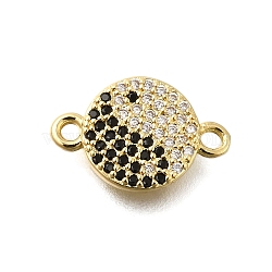 Rack Plating Brass Clear & Black Cubic Zirconia Yin-yang Connector Charms, Lead Free & Cadmium Free, Long-Lasting Plated, Real 18K Gold Plated, 10x15x2mm, Hole: 1.5mm(KK-M079-01G)