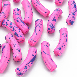 Opaque Spray Painted Acrylic Beads, Two Tone, Curved Tube, Hot Pink, 32x10x8mm, Hole: 1.8mm, about 330pcs/500g(MACR-S372-002F-B06)
