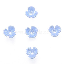 Resin Imitation Pearl Bead Caps, 3-Petal, Flower, Blue, 6x6x3mm, Hole: 1mm(RESI-N036-01A-01)