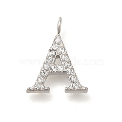 304 Stainless Steel Micro Pave Cubic Zirconia Pendants, Letter A~Z Charms, Letter A, 13x10.5x2mm, Hole: 2mm(STAS-H228-06P-A)