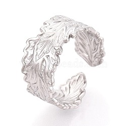 304 Stainless Steel Cuff Rings for Women, Leaf, Stainless Steel Color, 10.5mm, US Size 7 1/4(17.5mm)(RJEW-N052-07P)