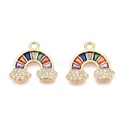 Brass Micro Pave Clear Cubic Zirconia Pendants, Rainbow, Real 18K Gold Plated, 13.5x15x2.5mm, Hole: 1.5mm(KK-T073-27G)