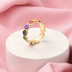 Brass Open Cuff Rings for Women, Smiling Face, Golden, 5mm, Inner Diameter: 16mm(RJEW-R005-03G)