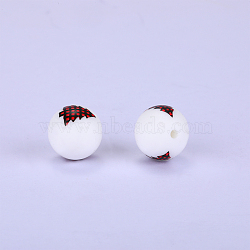 Christmas Printed Round with Christmas Tree Pattern Silicone Focal Beads, Black, 15x15mm, Hole: 2mm(SI-JX0056A-121)