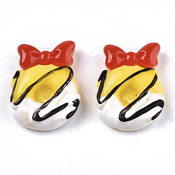 Resin Cabochons, Imitation Food, Donut with Bowknot, Yellow, 18~19x14~15x6mm(CRES-N022-116E)