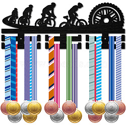 Fashion Wood Medal Hanger Holder, 2 Line Display Wall Rack, with Screws & Anchor Plug, Black, Bicycle, 150x400mm, Hole: 5mm(ODIS-WH0041-098)