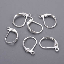 Brass Leverback Earring Findings, with Loop, Nickel Free, Silver Color Plated, 15x10mm, Hole: 1mm(X-KK-H670-S-NF)