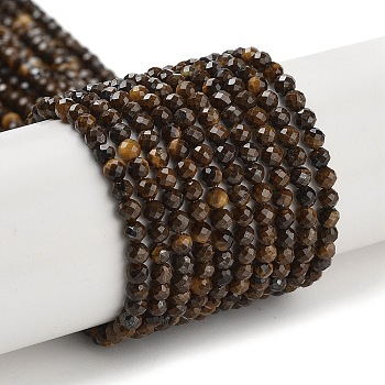 Natural Tiger Eye Beads Strands, Faceted, Round, 2.5mm, Hole: 0.5mm, about 156~158pcs/strand, 15.35~15.51 inch(39~39.4cm)