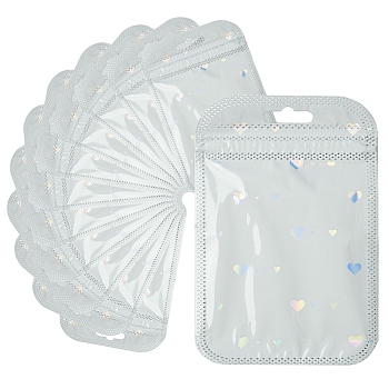 50Pcs Glitter Heart Holographic Plastic Yin-yang Zip Top Gift Bags, Self Sealing Reclosable Package Pouches for Pen Keychain Watch Storage, Rectangle, White, 13x8.5x0.02cm, Unilateral Thickness: 2.7 Mil(0.07mm)